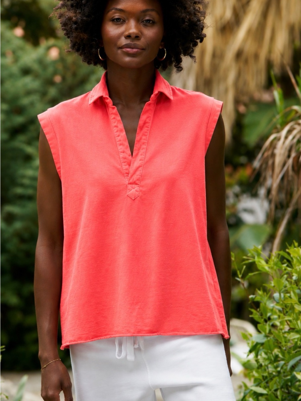 Frank & Eileen Sleeveless Polo Top in Neon Coral OLIVIA POPOVER XS